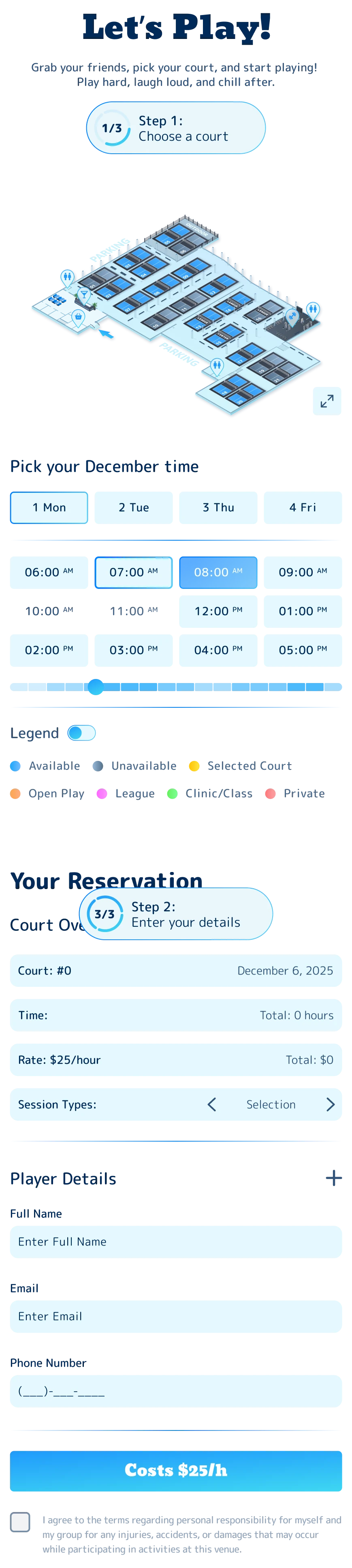 Choose a court on the go